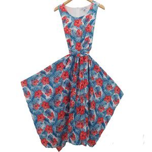 Floral Sundress Handkerchief Size Large Sleeveless Midi Cruise Hawaiian